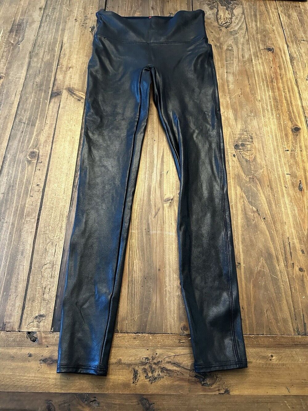 Spanx Faux Leather Leggings Black Tummy Control Shape Wear Size Small Slimming